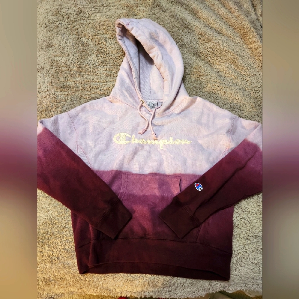NWT Champion Reverse Weave Hoodie Purple Ombre Dyed Spellout Small